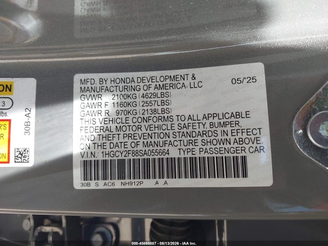 Продажа на аукционе авто 2025 Honda Accord Hybrid Touring, vin: 1HGCY2F88SA055664, номер лота: 45866887