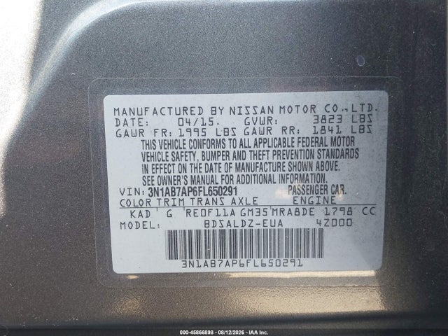 Aukcja sprzedaży 2015 Nissan Sentra Fe+ S/s/sl/sr/sv, vin: 3N1AB7AP6FL650291, numer aukcji: 45866898