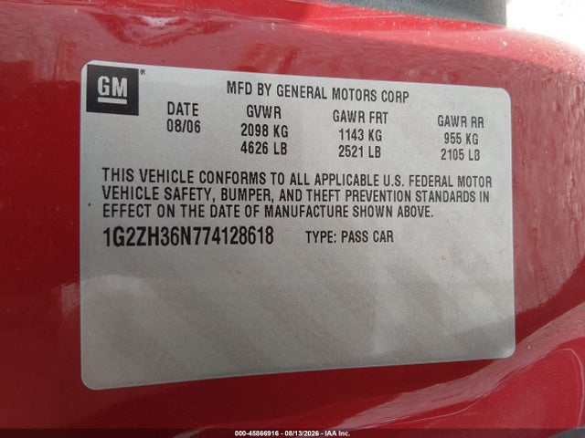 Продаж на аукціоні авто 2007 Pontiac G6 Gt, vin: 1G2ZH36N774128618, номер лоту: 45866916