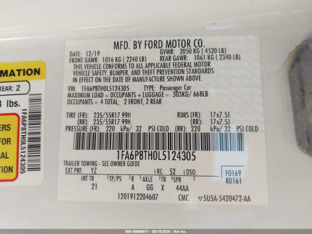 Ford Mustang Ecoboost Fastback 2020 1FA6P8TH0L5124305 Image 9