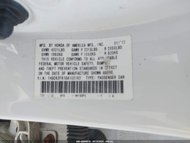 Aukcja sprzedaży 2013 Honda Accord Ex-l, vin: 1HGCR2F81DA102193, numer aukcji: 45866919