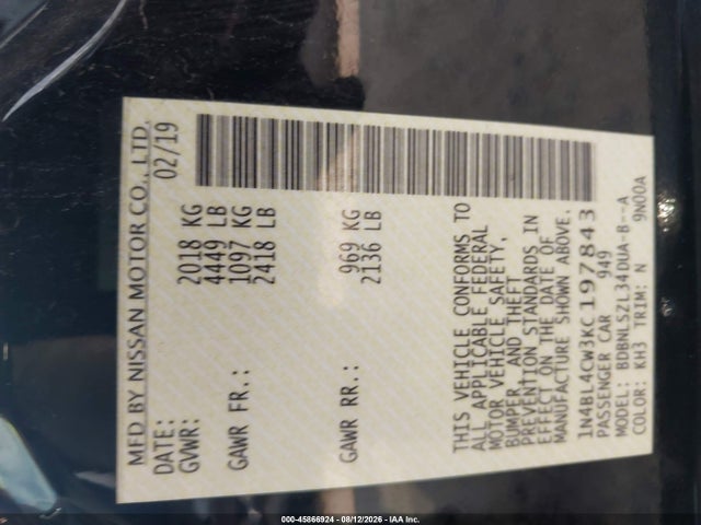 Nissan Altima 2.5 Sr 2019 1N4BL4CW3KC197843 Image 9