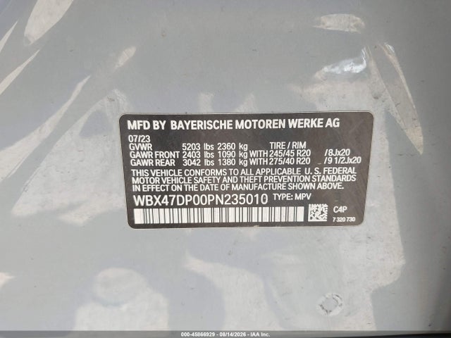 45866929 :رقم المزاد ، WBX47DP00PN235010 vin ، 2023 Bmw X3 Sdrive30i مزاد بيع