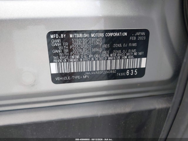 2023 Mitsubishi Outlander Sel 2.5 S-awc/sel 40th Anniversary S-awc/sel Black Edition S-awc მანქანა იყიდება აუქციონზე, vin: JA4J4VA85PZ040892, აუქციონის ნომერი: 45866955
