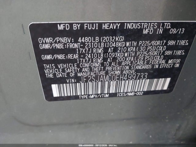 Продаж на аукціоні авто 2014 Subaru Forester 2.5i Touring, vin: JF2SJAMC0EH499733, номер лоту: 45866980