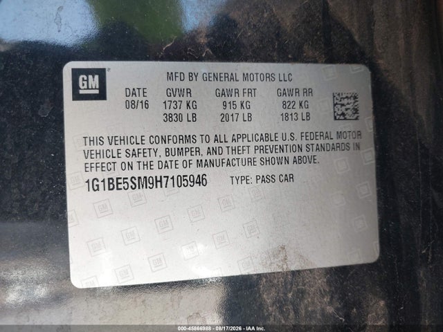 1G1BE5SM9H7105946 Chevrolet Cruze Lt Auto