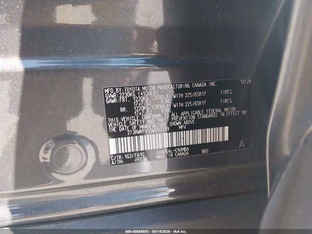 2025 Toyota Rav4 Hybrid Xle მანქანა იყიდება აუქციონზე, vin: 2T3RWRFV1SW260399, აუქციონის ნომერი: 45866993