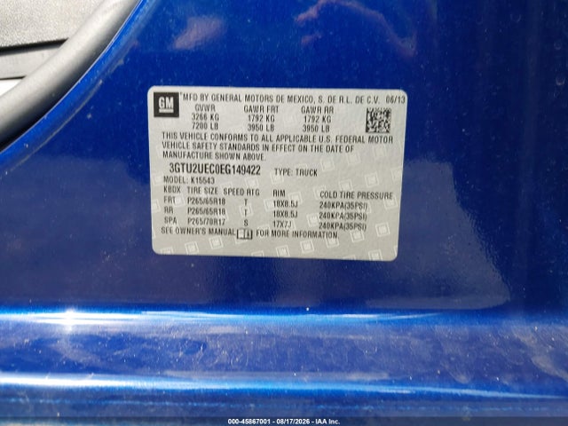 Продажа на аукционе авто 2014 Gmc Sierra 1500 Sle, vin: 3GTU2UEC0EG149422, номер лота: 45867001