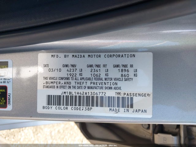 Продажа на аукционе авто 2010 Mazda Mazdaspeed3 Sport, vin: JM1BL1H42A1306772, номер лота: 45867002