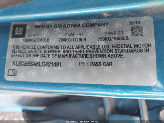 Продажа на аукционе авто 2020 Chevrolet Spark Fwd Ls Automatic, vin: KL8CB6SA6LC421491, номер лота: 45867022