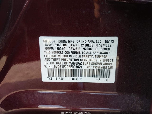 Acura Ilx 2.0l 2014 19VDE1F79EE008621 Image 9