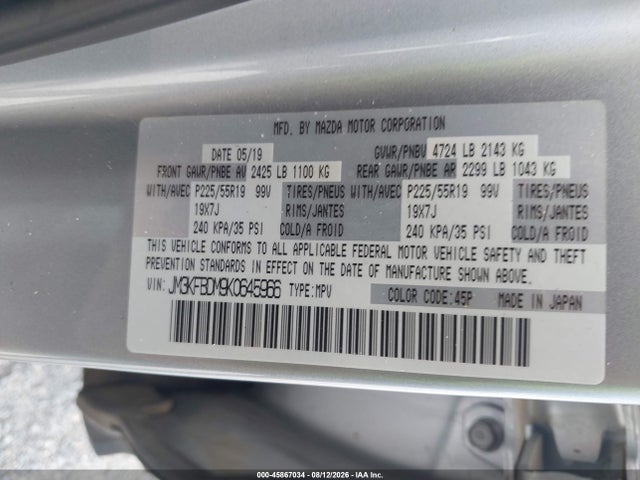Aukcja sprzedaży 2019 Mazda Cx-5 Grand Touring, vin: JM3KFBDM9K0645966, numer aukcji: 45867034