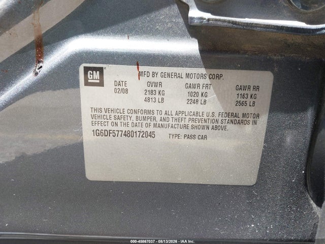 Auction sale of the 2008 Cadillac Cts Rwd W/1sa, vin: 1G6DF577480172045, lot number: 45867037