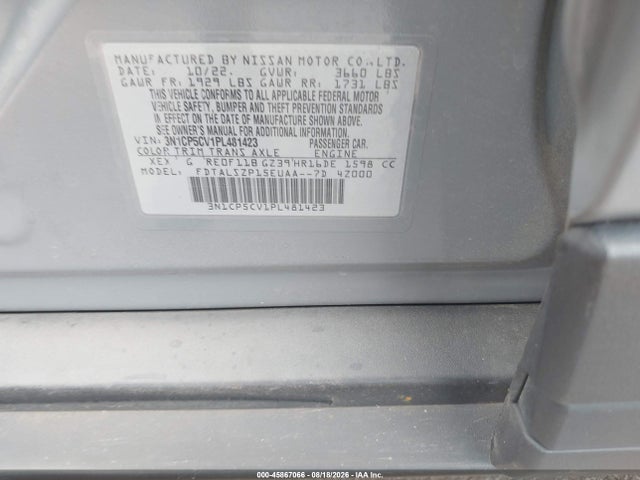 2023 Nissan Kicks Sv Xtronic Cvt მანქანა იყიდება აუქციონზე, vin: 3N1CP5CV1PL481423, აუქციონის ნომერი: 45867066