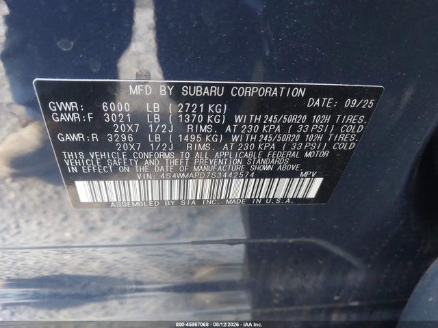 Subaru Ascent Limited 7-passenger 2025 4S4WMAPD7S3442574 Image 9