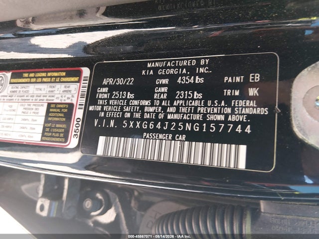 Продажа на аукционе авто 2022 Kia K5 Gt-line, vin: 5XXG64J25NG157744, номер лота: 45867071