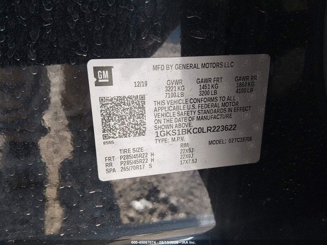 Продаж на аукціоні авто 2020 Gmc Yukon 2wd Slt, vin: 1GKS1BKC0LR223622, номер лоту: 45867074