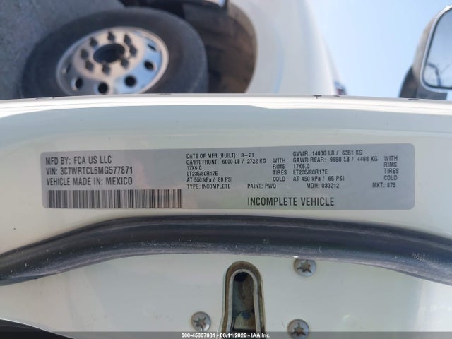 Продажа на аукционе авто 2021 Ram 3500 Chassis Tradesman/slt/laramie/limited, vin: 3C7WRTCL6MG577871, номер лота: 45867081