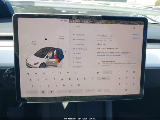 Aukcja sprzedaży 2022 Tesla Model Y Long Range Dual Motor All-wheel Drive, vin: 7SAYGDEE6NF561065, numer aukcji: 45867084