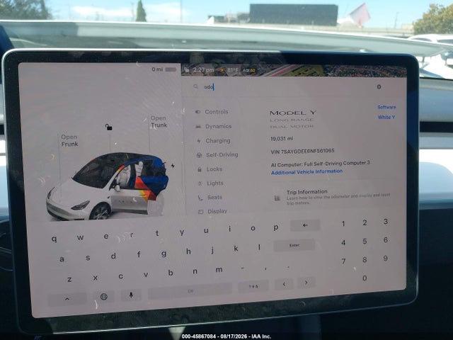 Aukcja sprzedaży 2022 Tesla Model Y Long Range Dual Motor All-wheel Drive, vin: 7SAYGDEE6NF561065, numer aukcji: 45867084