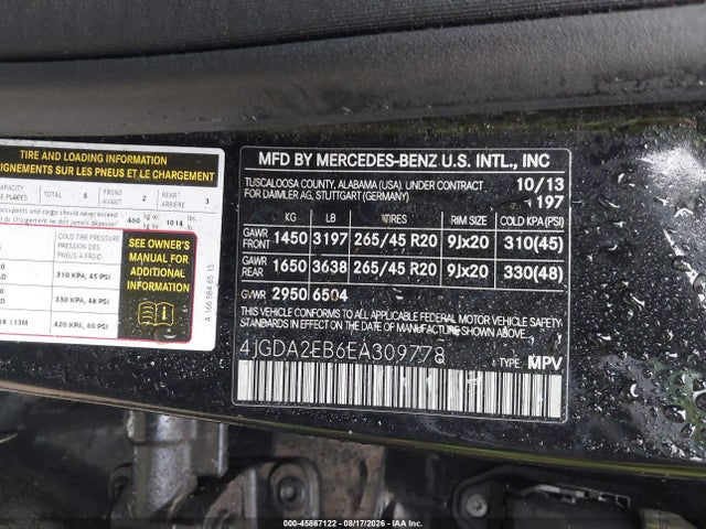Продаж на аукціоні авто 2014 Mercedes-benz Ml 350 Bluetec 4matic, vin: 4JGDA2EB6EA309778, номер лоту: 45867122