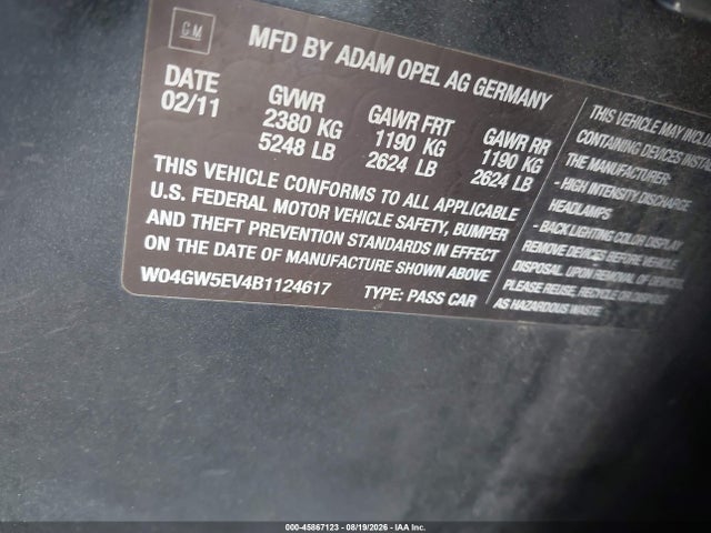 Aukcja sprzedaży 2011 Buick Regal Cxl Turbo Russelsheim, vin: W04GW5EV4B1124617, numer aukcji: 45867123
