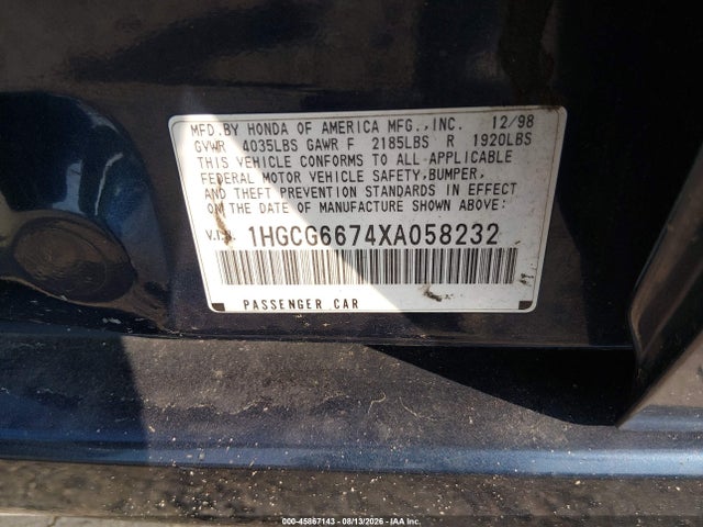 Продажа на аукционе авто 1999 Honda Accord Ex, vin: 1HGCG6674XA058232, номер лота: 45867143