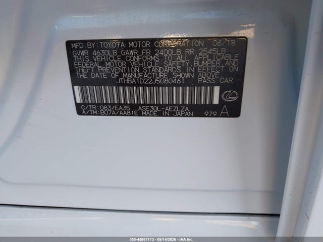 Продаж на аукціоні авто 2018 Lexus Is 300, vin: JTHBA1D22J5080461, номер лоту: 45867173