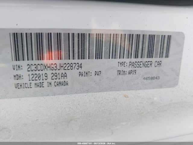 Продаж на аукціоні авто 2018 Dodge Charger Sxt Plus Rwd, vin: 2C3CDXHG3JH228734, номер лоту: 45867181