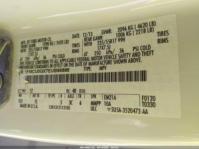 Ford ESCAPE SE 2014 1FMCU0GX7EUB96888 Image 9