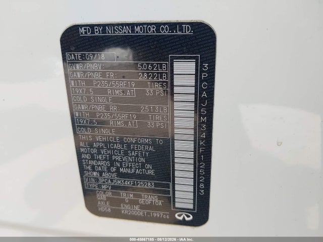 2019 Infiniti Qx50 Essential მანქანა იყიდება აუქციონზე, vin: 3PCAJ5M34KF125283, აუქციონის ნომერი: 45867185