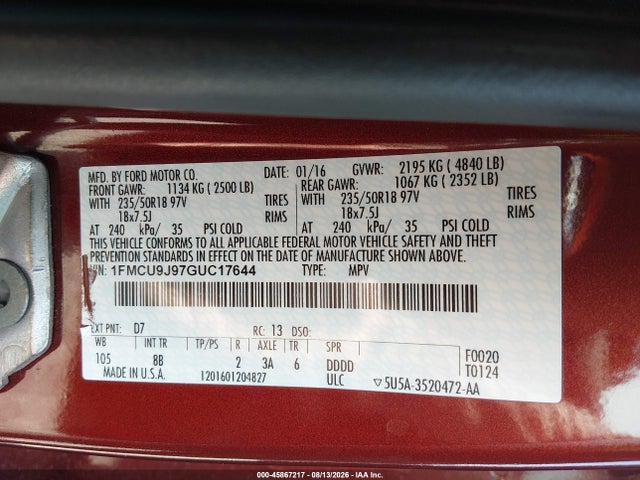 1FMCU9J97GUC17644 Ford Escape Titanium