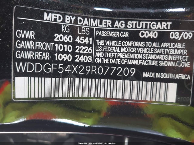 45867228 :رقم المزاد ، WDDGF54X29R077209 vin ، 2009 Mercedes-benz C 300 Luxury/sport مزاد بيع