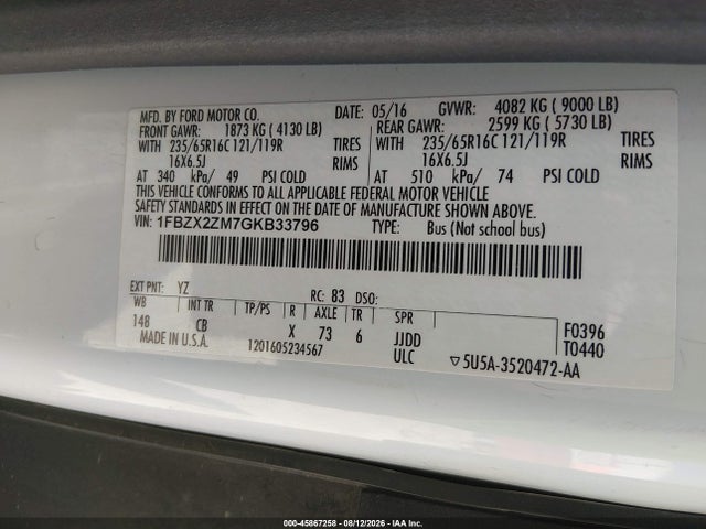 Ford Transit-350 Xl 2016 1FBZX2ZM7GKB33796 Image 9