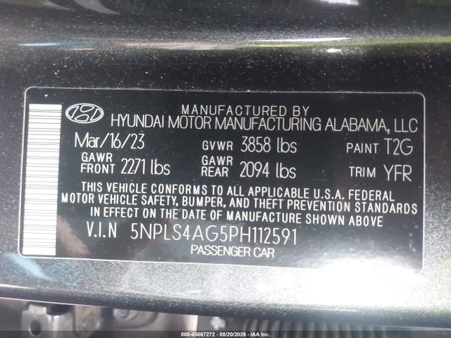 Продаж на аукціоні авто 2023 Hyundai Elantra Sel, vin: 5NPLS4AG5PH112591, номер лоту: 45867272