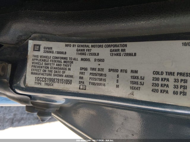 45867289 :رقم المزاد ، 1GCCS199878151050 vin ، 2007 Chevrolet Colorado Lt مزاد بيع