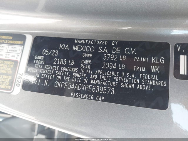 Продаж на аукціоні авто 2023 Kia Forte Gt-line, vin: 3KPF54ADXPE639573, номер лоту: 45867293