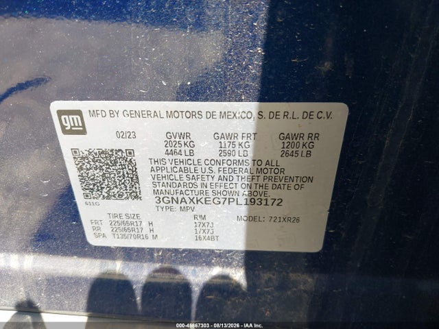 45867303 :رقم المزاد ، 3GNAXKEG7PL193172 vin ، 2023 Chevrolet Equinox Fwd Lt مزاد بيع