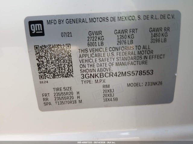 Продаж на аукціоні авто 2021 Chevrolet Blazer Fwd 2lt, vin: 3GNKBCR42MS578553, номер лоту: 45867333