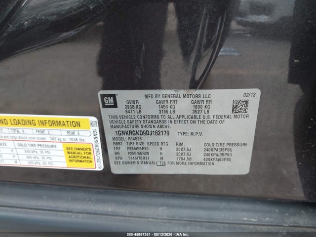 Продажа на аукционе авто 2013 Chevrolet Traverse 1lt, vin: 1GNKRGKD9DJ182179, номер лота: 45867361
