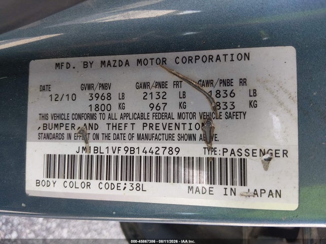 2011 Mazda Mazda3 I Touring მანქანა იყიდება აუქციონზე, vin: JM1BL1VF9B1442789, აუქციონის ნომერი: 45867386