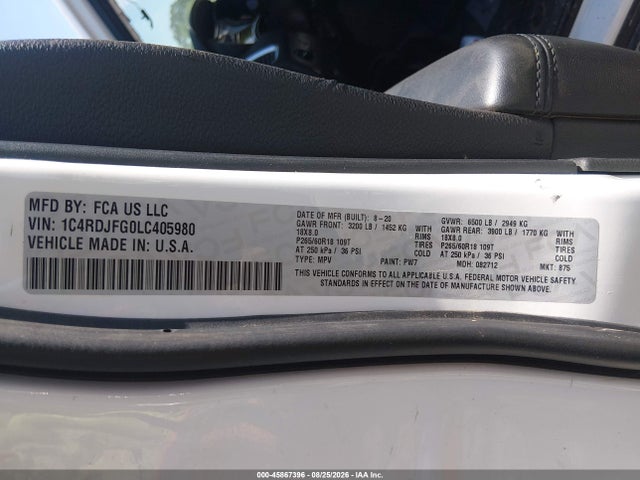 Dodge Durango Pursuit Awd 2020 1C4RDJFG0LC405980 Image 9