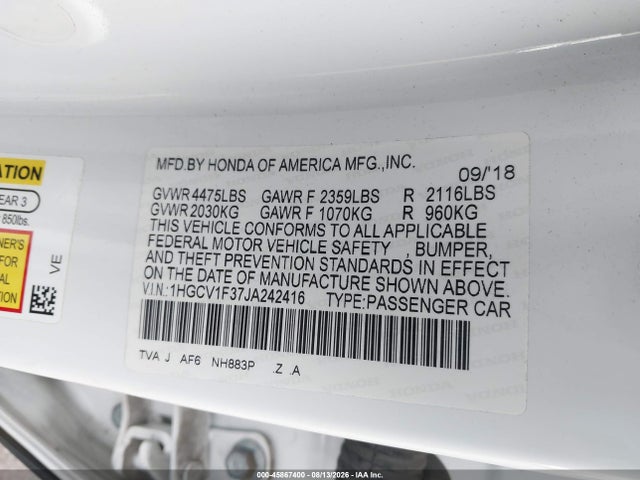 1HGCV1F37JA242416 Honda Accord Sport