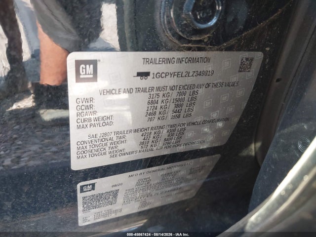 45867424 :رقم المزاد ، 1GCPYFEL2LZ349819 vin ، 2020 Chevrolet Silverado 1500 4wd  Short Bed Lt Trail Boss مزاد بيع
