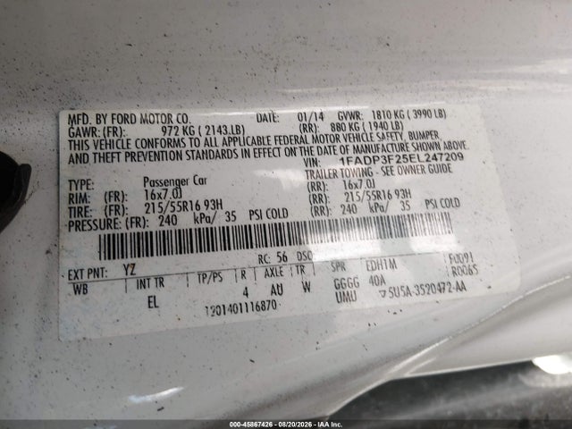 Продаж на аукціоні авто 2014 Ford Focus Se, vin: 1FADP3F25EL247209, номер лоту: 45867426