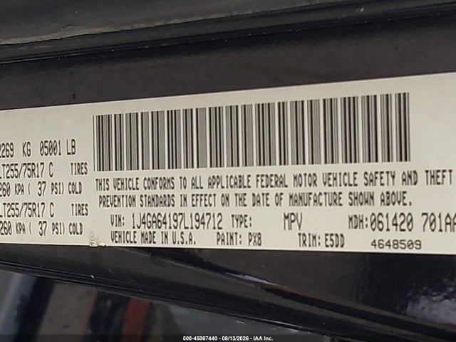 Продаж на аукціоні авто 2007 Jeep Wrangler Rubicon, vin: 1J4GA64197L194712, номер лоту: 45867440