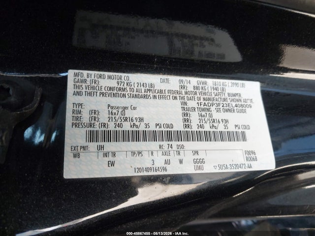 Ford FOCUS SE 2014 1FADP3F23EL408009 Image 9