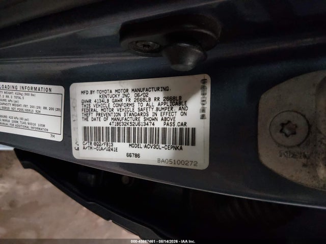 Продажа на аукционе авто 2002 Toyota Camry Le, vin: 4T1BE32K52U613474, номер лота: 45867461