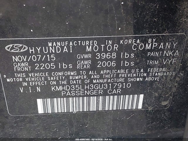 Aukcja sprzedaży 2016 Hyundai Elantra Gt, vin: KMHD35LH3GU317910, numer aukcji: 45867465