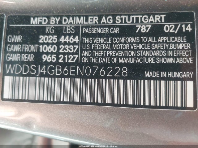 2014 Mercedes-benz Cla 250 4matic მანქანა იყიდება აუქციონზე, vin: WDDSJ4GB6EN076228, აუქციონის ნომერი: 45867526